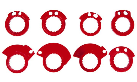 RACETECH (RTECH) MANETKI R20 LOCK-ON (22+25MM) KOLOR CZERWONY NEON + 8 ADAPTERÓW ROLGAZU