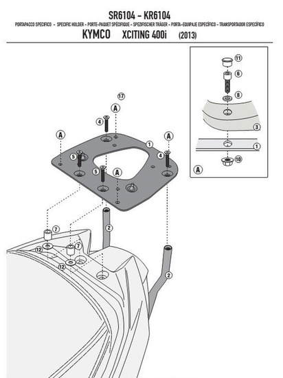 KAPPA STELAŻ KUFRA CENTRALNEGO KYMCO XCITING 400I (13-15) ( Z PŁYTĄ MONOKEY )