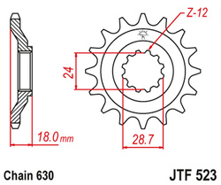 JT ZĘBATKA PRZEDNIA 524 15 KAWASAKI GPZ 1100 '83-85' (52415JT) (ŁAŃC. 630)