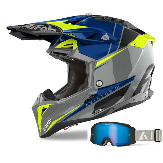 Kask + Gogle gratis, AIROH Aviator 3 Glory niebieski połysk