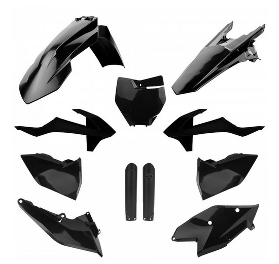 POLISPORT KOMPLET PLASTIKÓW (FULL KIT) KTM EXC/EXC-F TPI '17-'19 W ZESTAWIE OSŁONA LAMPY (8666800002) I OSŁONY AMORTYZATORÓW (8398600003) KOLOR CZARNY