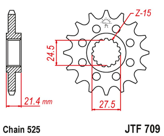 JT ZĘBATKA PRZEDNIA 2150 16 Z GUMĄ APRILIA 750 DORSODURO/ABS '07-'16, SHIVER/GT/ABS '07-'16, 1200 DORSODURO/ABS '11-'16 (215016JTRB) (ŁAŃC. 525)