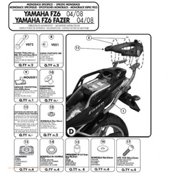 KAPPA STELAŻ KUFRA CENTRALNEGO YAMAHA FZ6 / FZS 600 FAZER (04-06), FZ6 S2 / FZ6 600 FAZER S2 (07-11) ( BEZ PŁYTY ) - PATRZ OPIS DODATKOWY