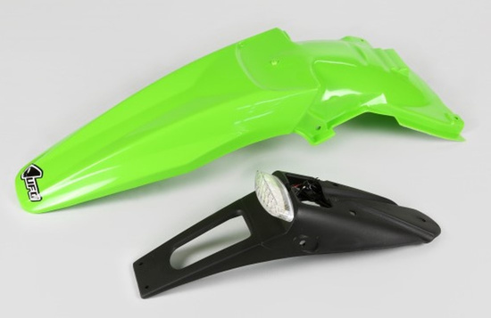 UFO BŁOTNIK TYŁ KAWASAKI KLX 450R '07-'25 Z LAMPKĄ KOLOR ZIELONY ( ENDURO Z LAMPKĄ LED )