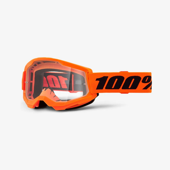 100 PROCENT GOGLE MODEL STRATA 2 NEON ORANGE - CLEAR LENS - KOLOR POMARAŃCZOWY FLUO SZYBKA PRZEŹROCZYSTA