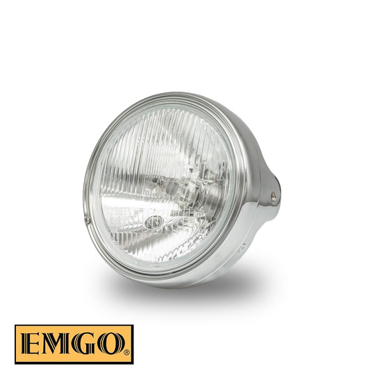 EMGO 2024/12 REFLEKTOR / LAMPA CHROMOWANA KOMPLETNA (WZÓR ORYGINAŁU) KAWASAKI MODELE Z1 I KZ (OTWORY MONTAŻOWE ŚR. 10MM) (OEM: 23005-1016; 23006-038) (E-MARK)