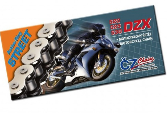 CZ ŁAŃCUCH NAPĘDOWY 525 DZX (114 OGNIW) ACTIVE RING (X-RING) CHROM DO 1000 CCM (40,0 KN) + ZAKUWKA DRĄŻONA