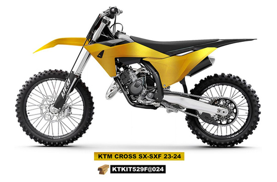 UFO KOMPLET PLASTIKÓW (FULL KIT) Z OSŁONAMI TELESKOPÓW (AMORTYZATORÓW) KTM SX 125 / 250 / 300 TBI '23-'24, SX-F 250 / 350 / 450 '23-'24 KOLOR ZŁOTY