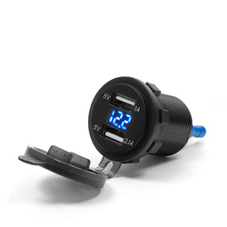 BIKETEC MOTOCYKLOWE PODWÓJNE GNIAZDO Z PODŚWIETLENIEM I WOLTOMIERZEM MONTAŻ NA POWIERZCHNIE PŁASKĄ (OWIEWKA, KUFER) LUB NA KIEROWNICE - POTRZEBNY ADAPTER BTMUS28