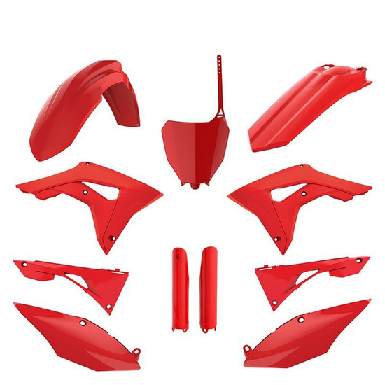 POLISPORT KOMPLET PLASTIKÓW (FULL KIT) HONDA CRF 250R '18-'21; CRF 450R '17-'20 W ZESTAWIE TABLICA PRZEDNIA (8667200001) I OSŁONY AMORTYZARORÓW (8351900003) KOLOR CZERWONY