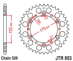 JT ZĘBATKA TYLNA 856 44 ALUMINIOWA RACELITE YAMAHA YZ/YZF '88-'98 (85644JTA) (ŁAŃC. 520) KOLOR CZARNY