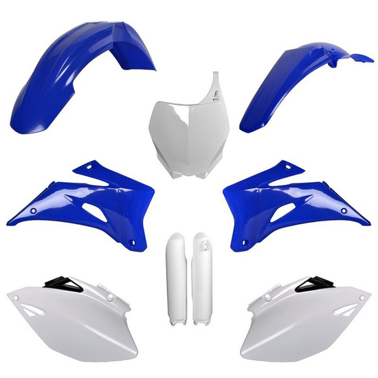 POLISPORT KOMPLET PLASTIKÓW (FULL KIT) YAMAHA YZF 250 '08-'09; YZF 450 '08-'09 W ZESTAWIE TABLICA PRZEDNIA (8658100001) I OSŁONY AMORTYZARORÓW (8351400001) KOLOR NIEBIESKI BIAŁY OEM