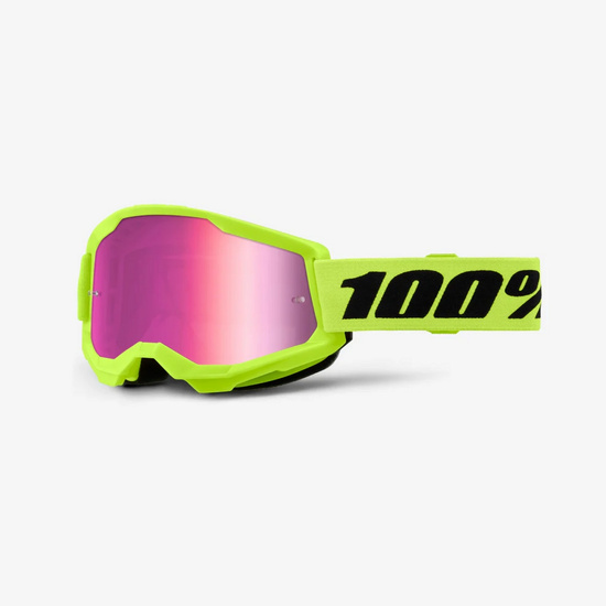 100 PROCENT GOGLE MODEL STRATA 2 NEON YELLOW - MIRROR PINK LENS - KOLOR ŻÓŁTY FLUO SZYBKA RÓŻOWE LUSTRO